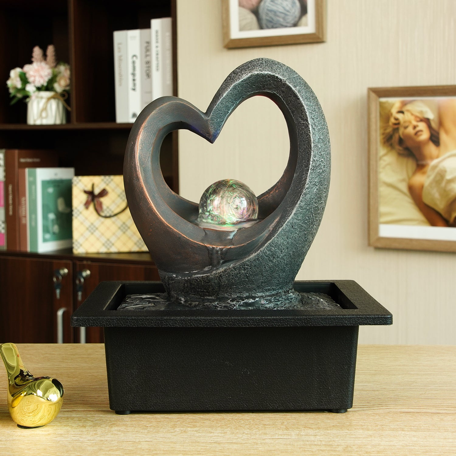 Heart-Shaped Tabletop Fountain – Decorative Indoor Water Feature-JZ012