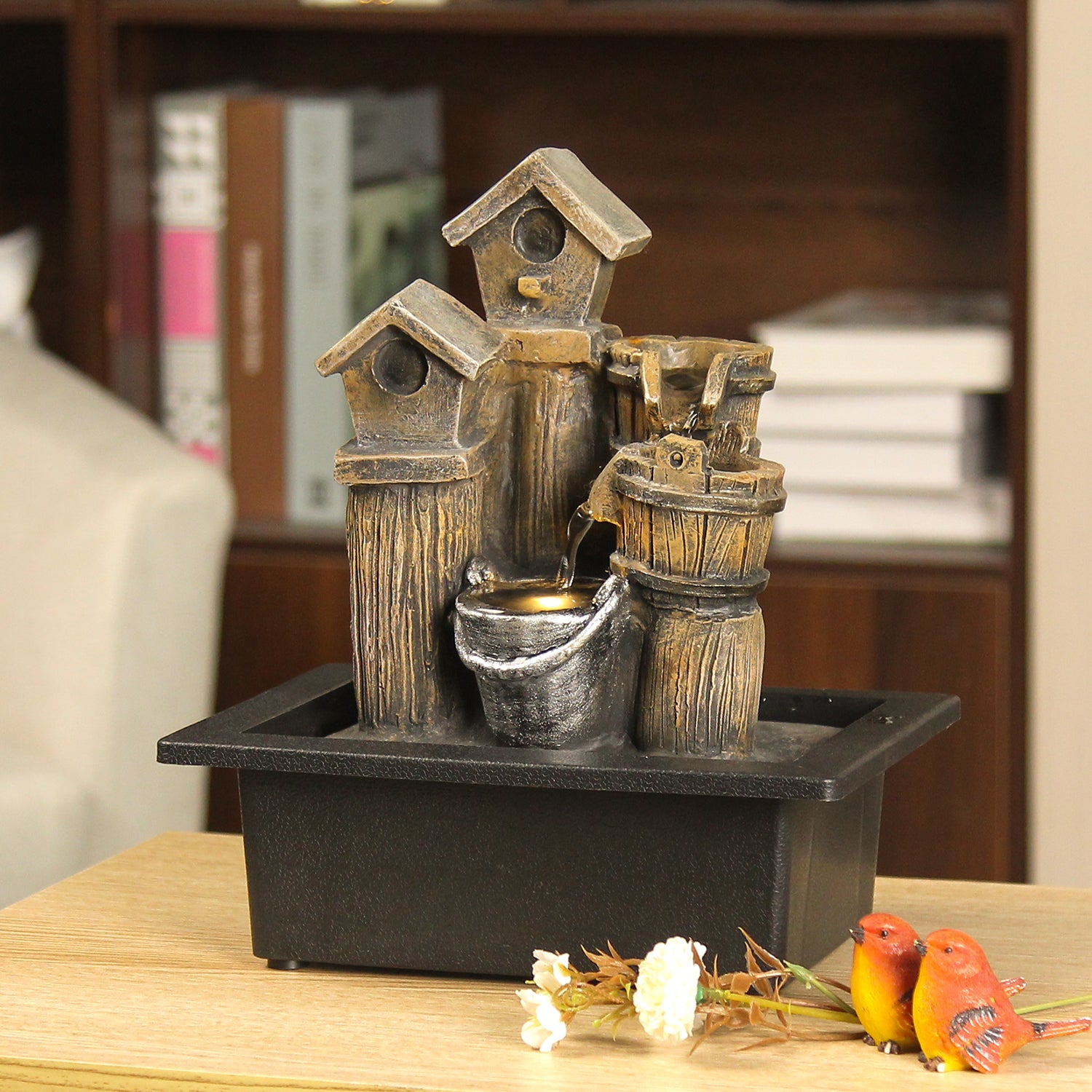Rustic Well Tabletop Fountain – Farmhouse Indoor Water Feature-JZ035