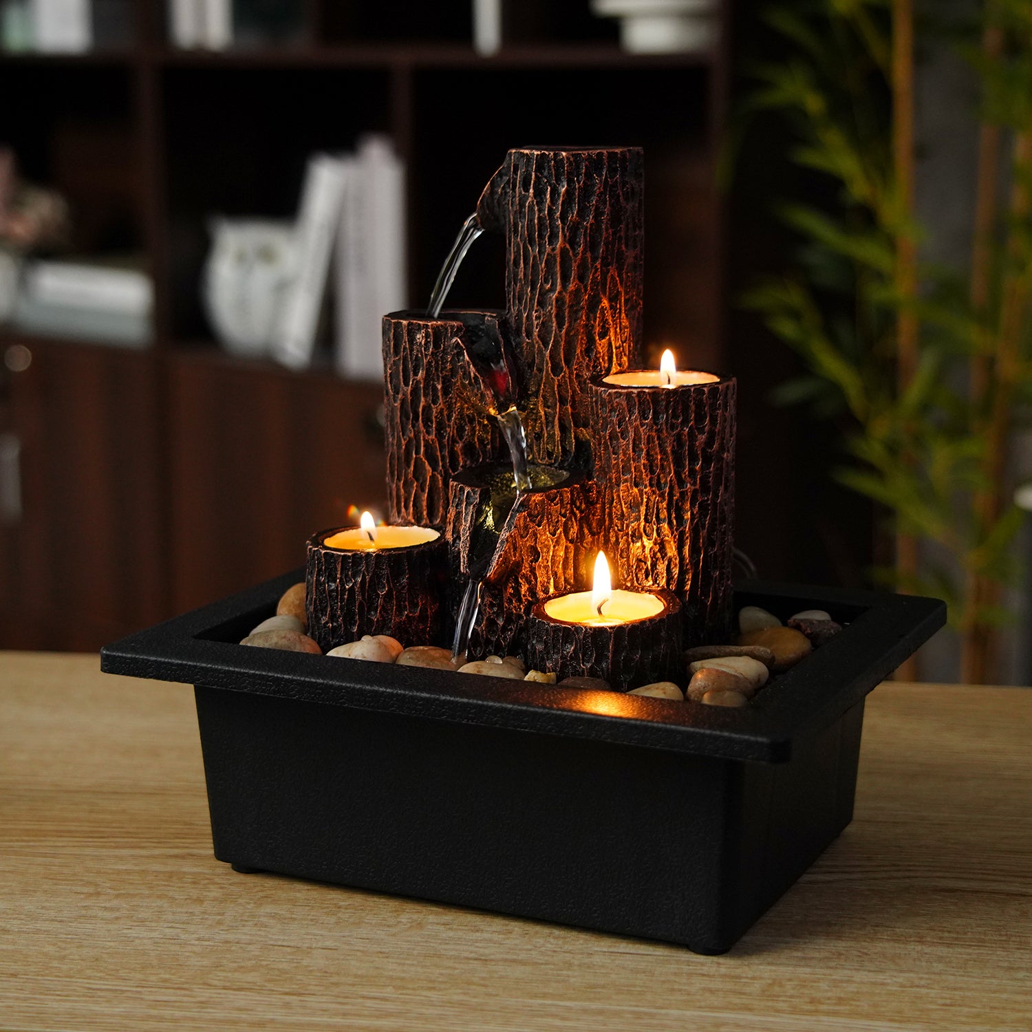 LED Tabletop Fountain – Warm Light Indoor Water Feature-JZ002