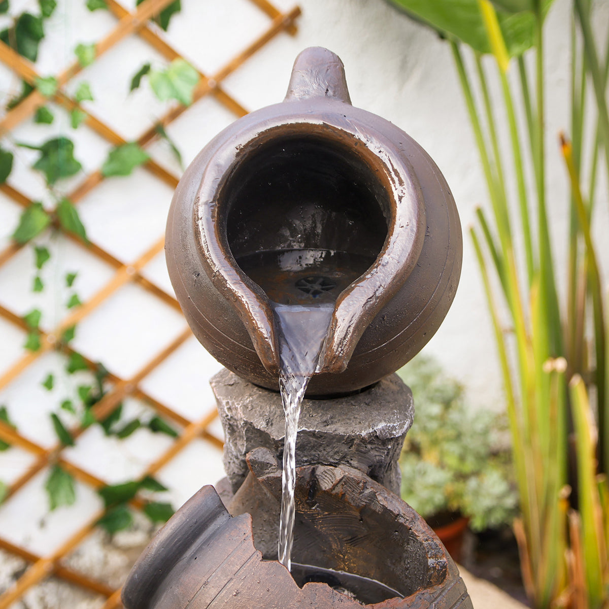 【Brand New】LS4612-45.67''H 5 Tier Water Garden Fountain Outdoor 4 Pots Waterfall Fountains