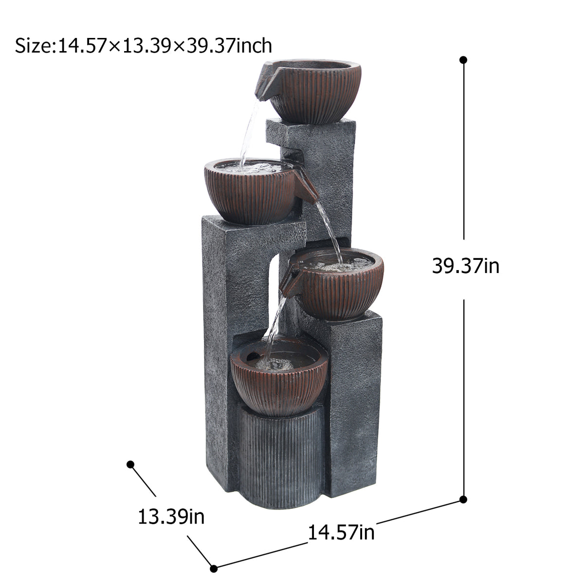 【Brand New】LS4190-39.37''H 4 Tier Water Garden Fountain Outdoor 4 Bolt Waterfall Fountains