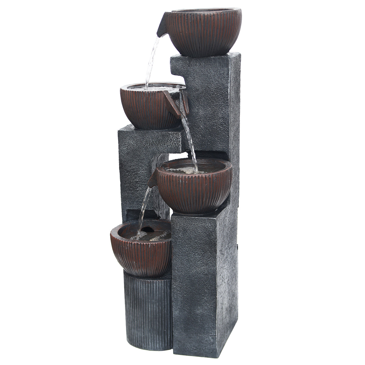 【Brand New】LS4190-39.37''H 4 Tier Water Garden Fountain Outdoor 4 Bolt Waterfall Fountains