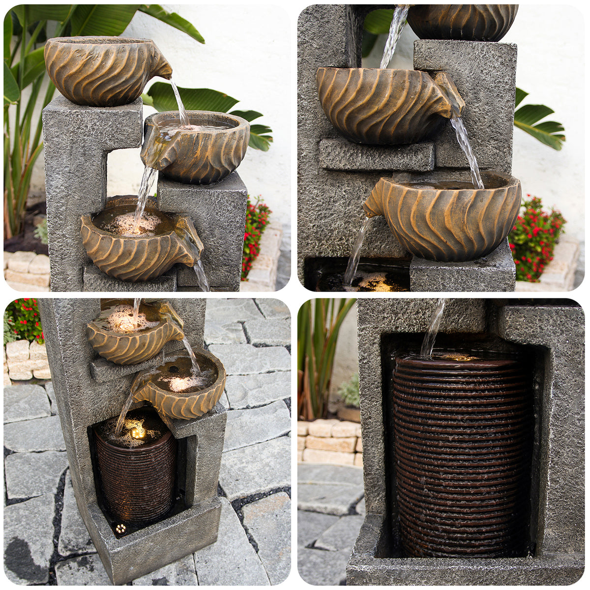 【Brand New】LS4628-44.09''H 5 Tier Water Garden Fountain Outdoor 4 Bolts Waterfall Fountains