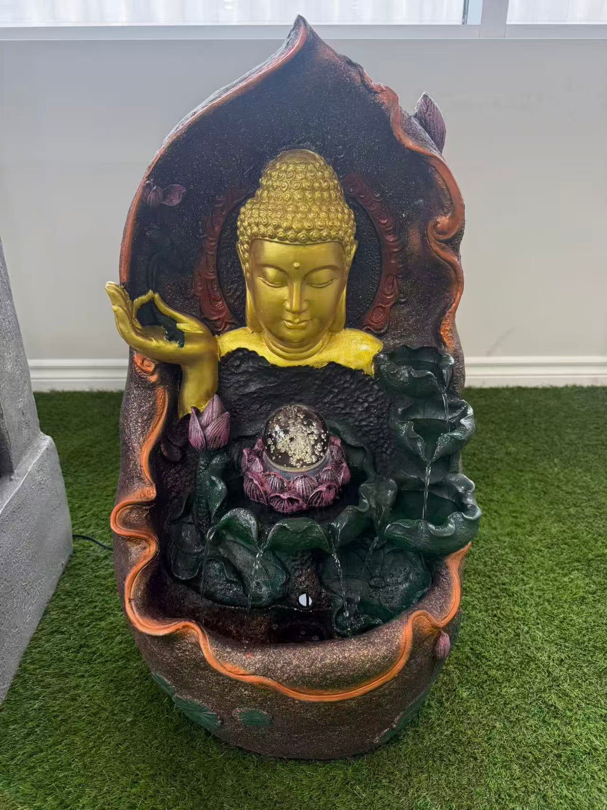 17206 Indoor/outdoor Golden Buddha Crystal Ball Waterfall Fountain(LED), 49x41x86.5 cm