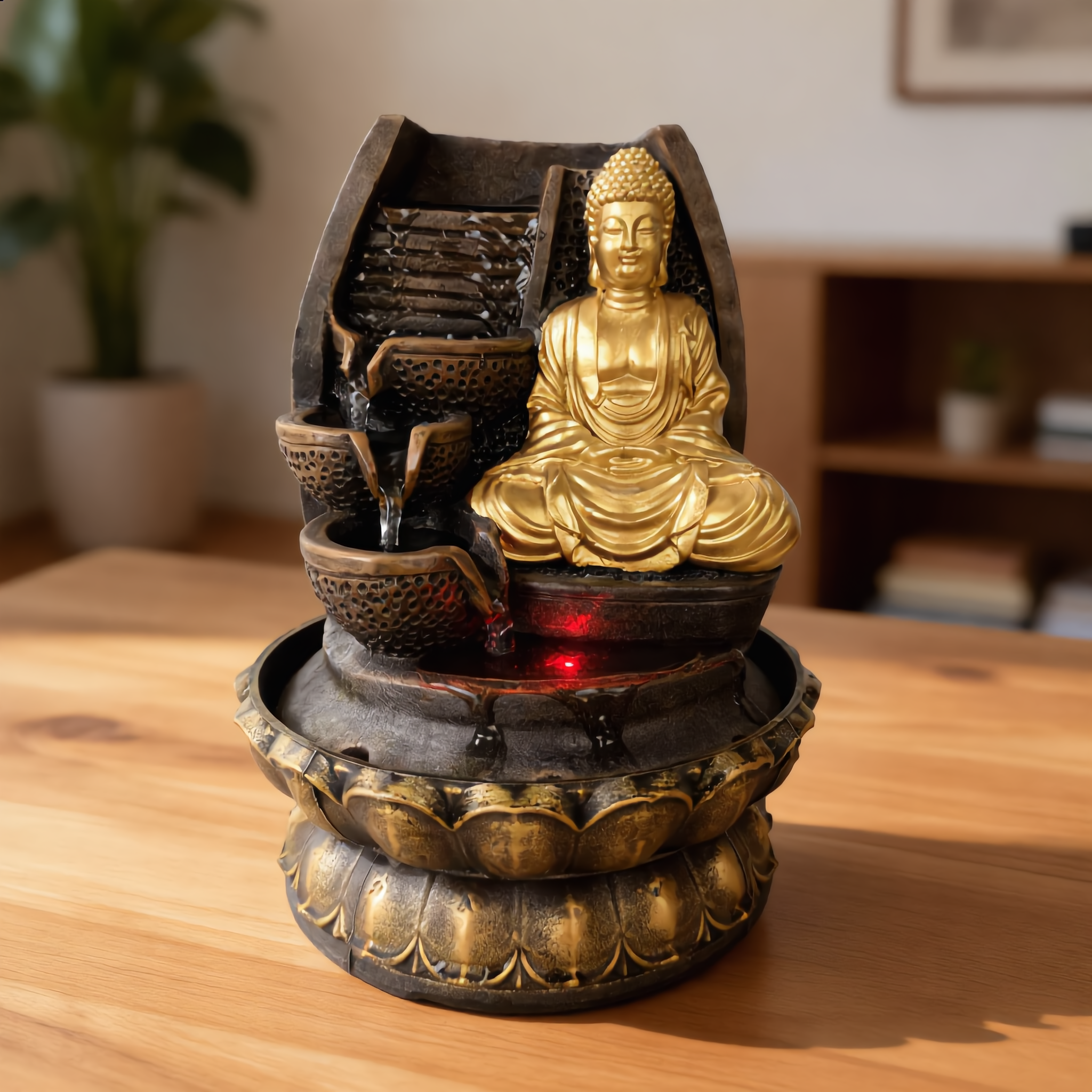 Tiered Buddha Tabletop Fountain – Zen Indoor Water Feature-16107