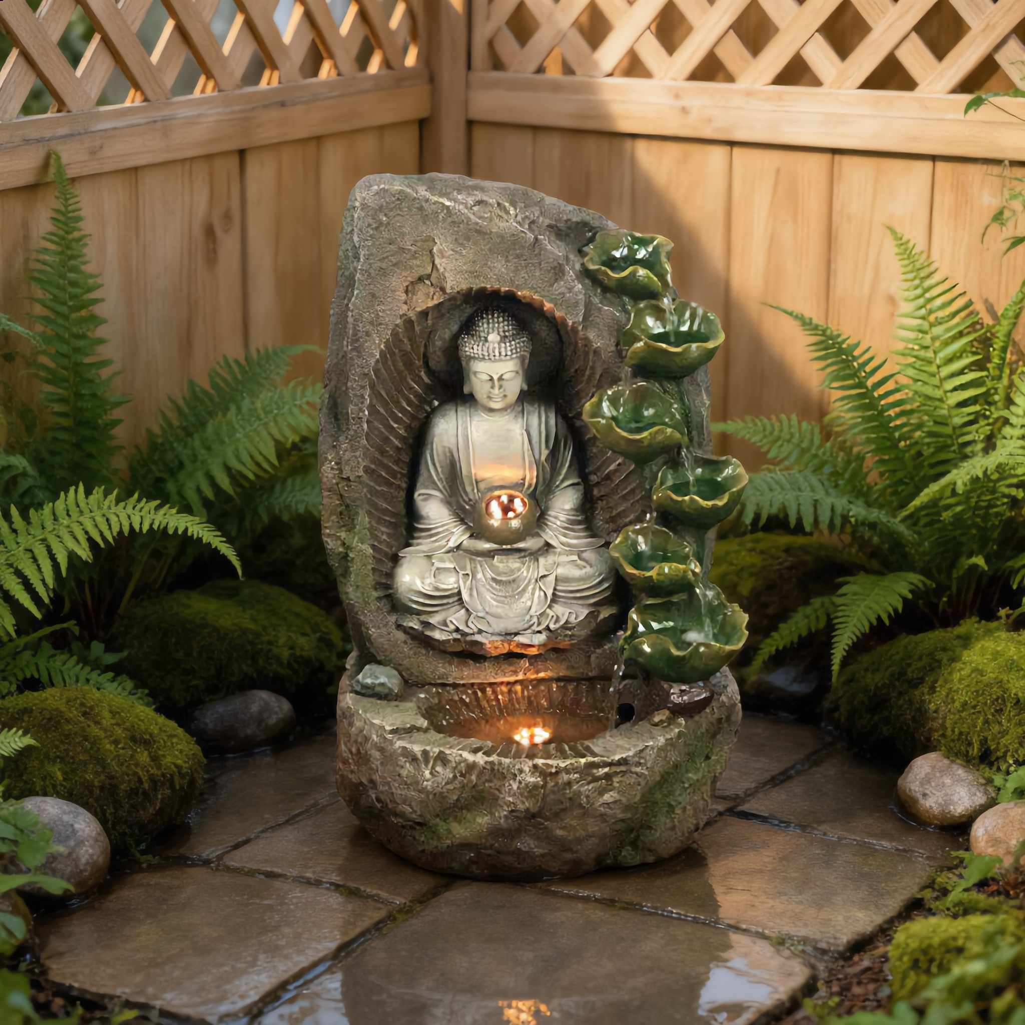 Buddha Rock Cascade Garden Water Fountain – Outdoor Water Feature-18106