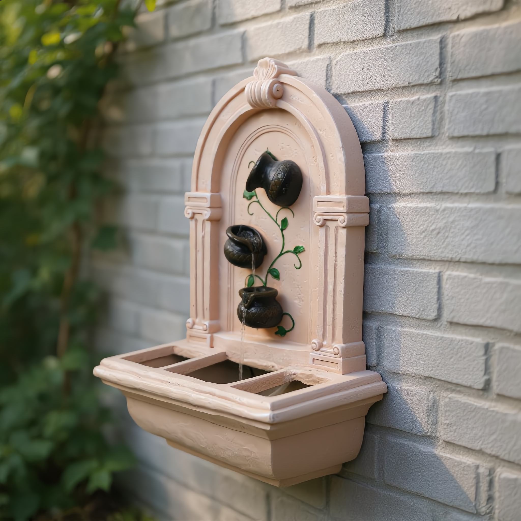 Triple-Bowl Wall-Mounted Water Fountain – Outdoor Garden Wall Feature-24523