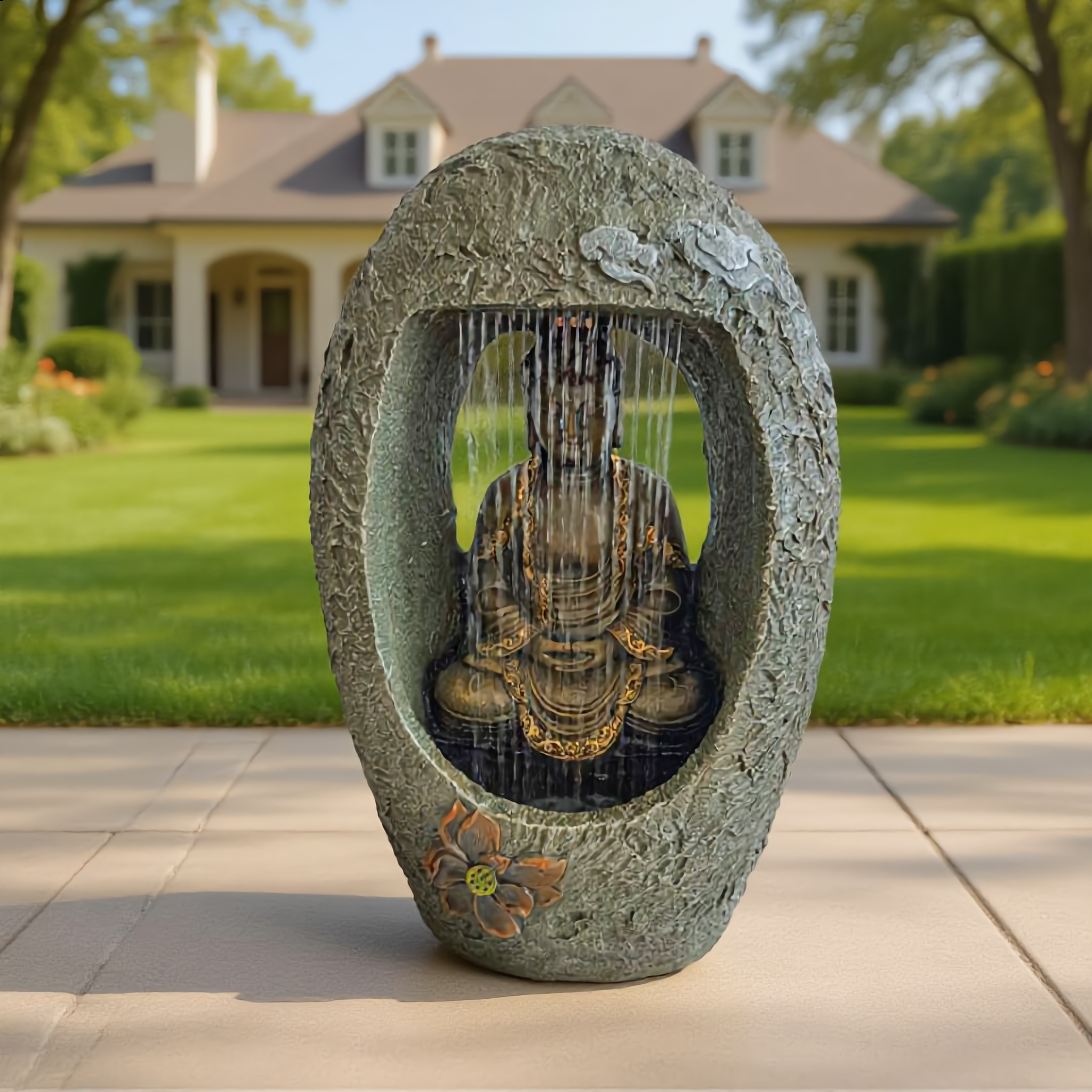 Oval Buddha Garden Water Fountain – Outdoor Decorative Water Feature-17110