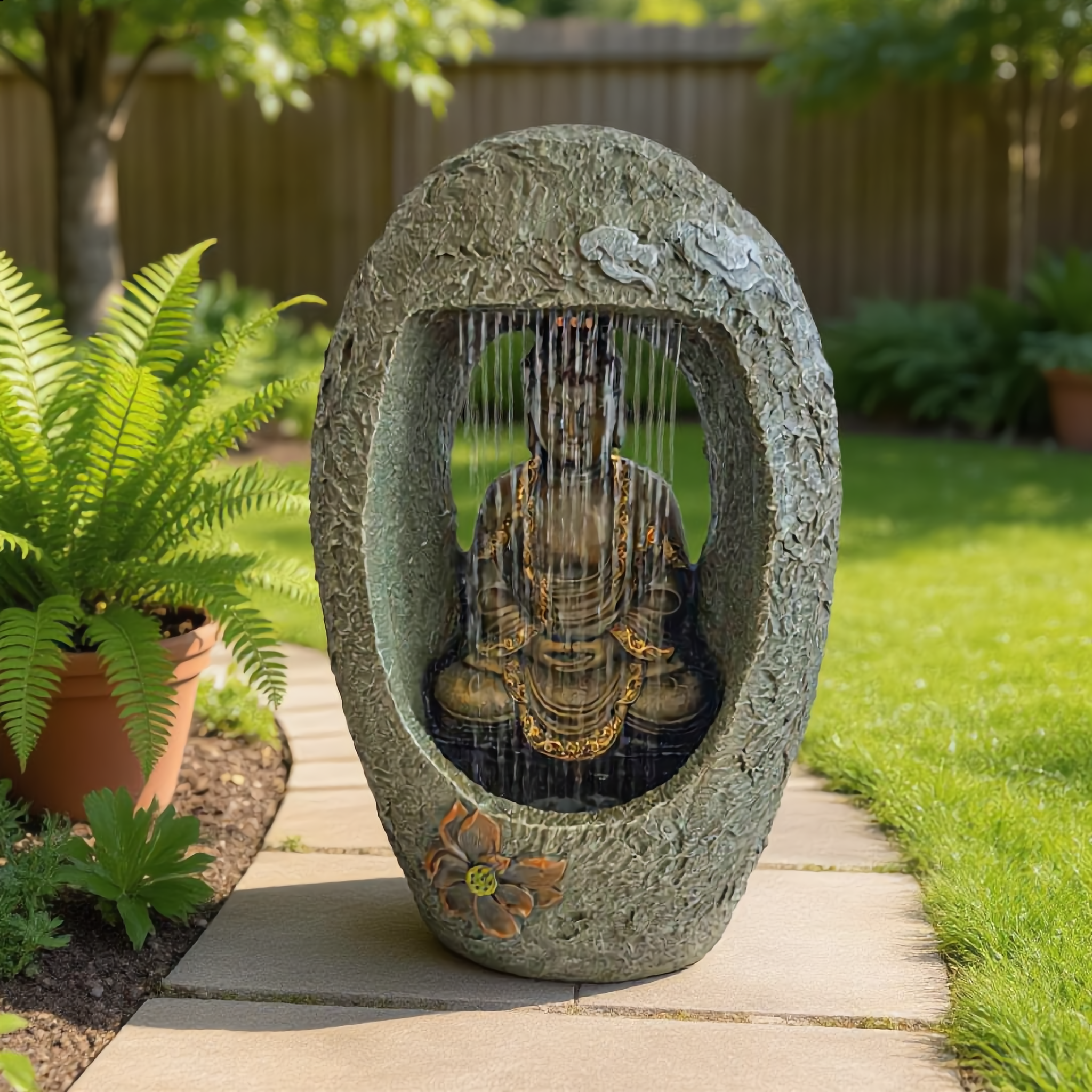 Oval Buddha Garden Water Fountain – Outdoor Decorative Water Feature-17110