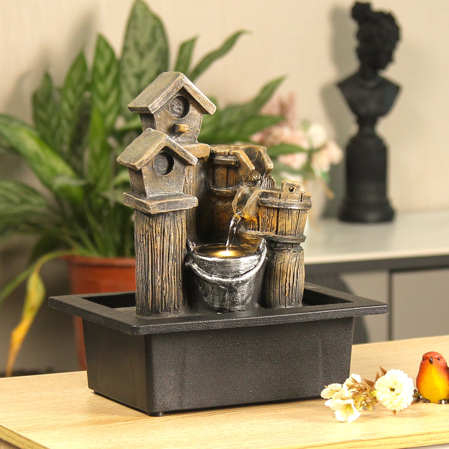 Rustic Well Tabletop Fountain – Farmhouse Indoor Water Feature-JZ035