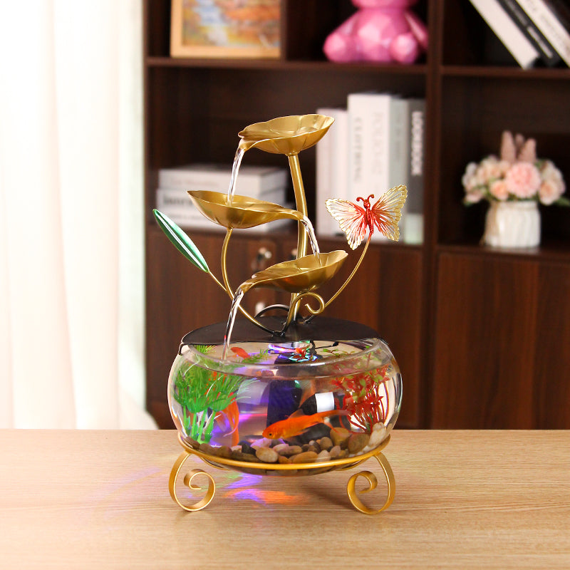 Glass Bowl Tabletop Fountain – Gold-Tone Indoor Water Feature-JS002