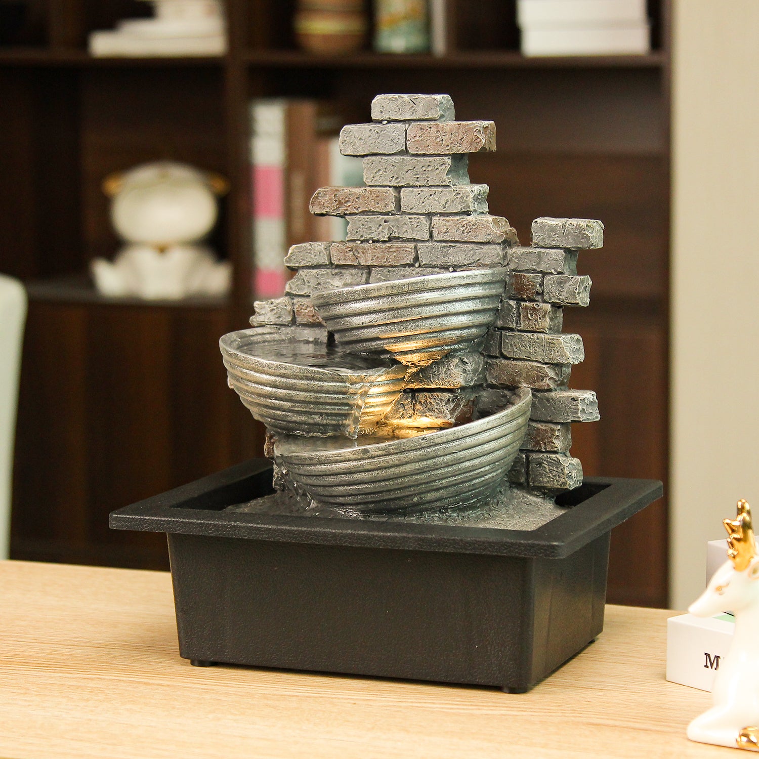 Stacked Stone Tabletop Fountain – Indoor Waterfall Feature-JZ022