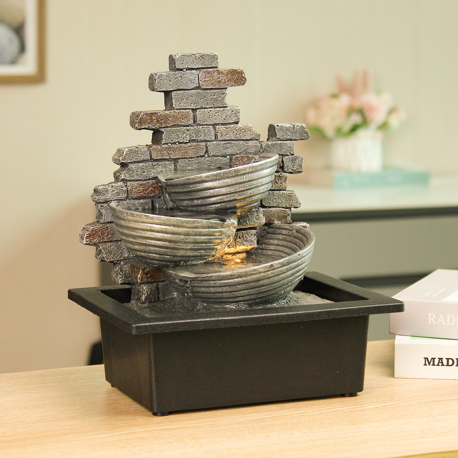Stacked Stone Tabletop Fountain – Indoor Waterfall Feature-JZ022
