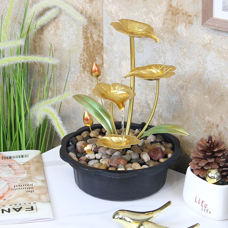 Golden Lotus Leaf Tabletop Water Fountain – Indoor Decorative Fountain-JR030