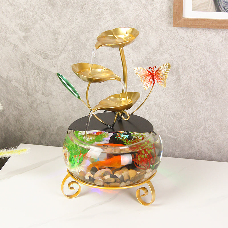Glass Bowl Tabletop Fountain – Gold-Tone Indoor Water Feature-JS002