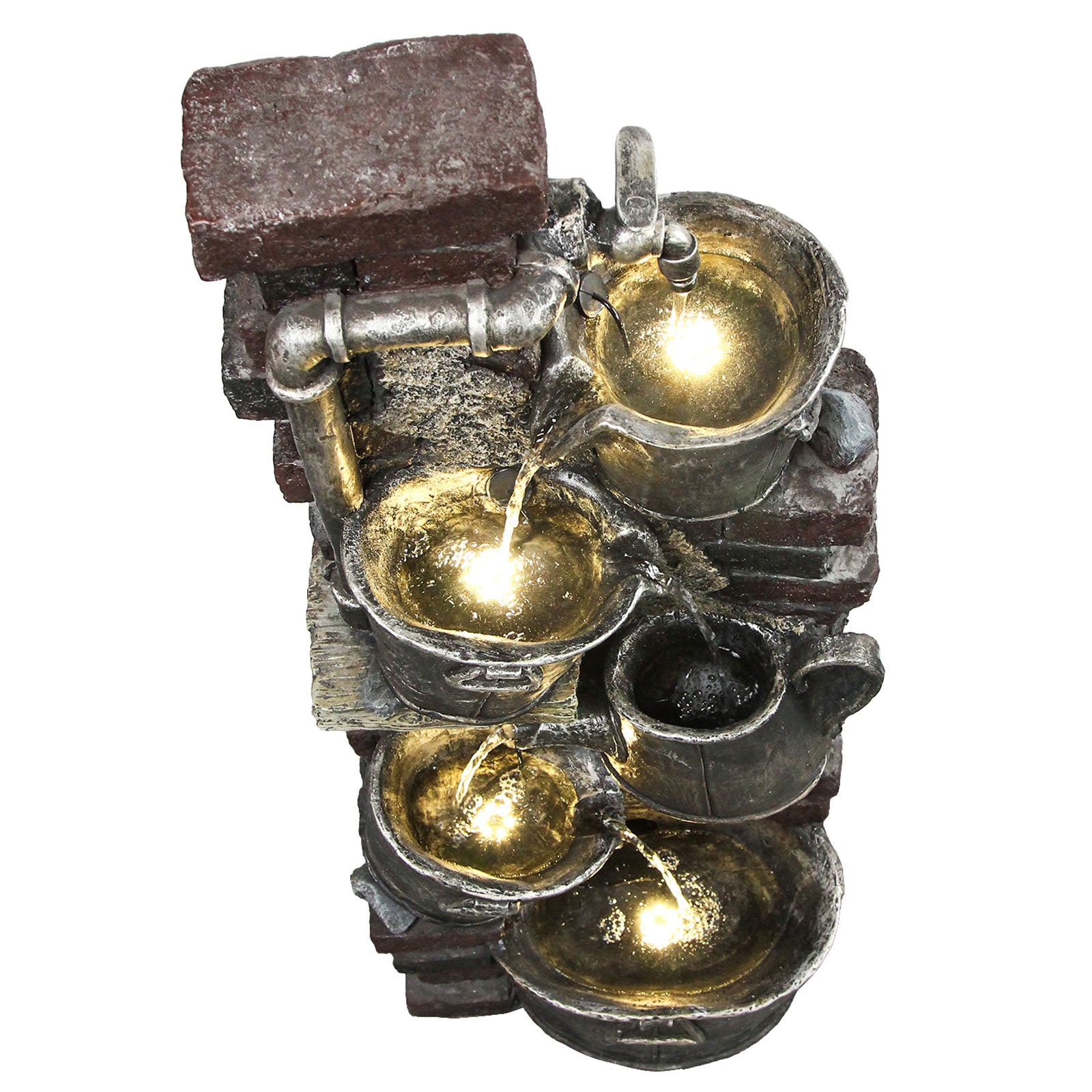 【Brand New】5-Tiered Baketsu Water Garden Fountain 39.37’’H with LED Light - LS4176