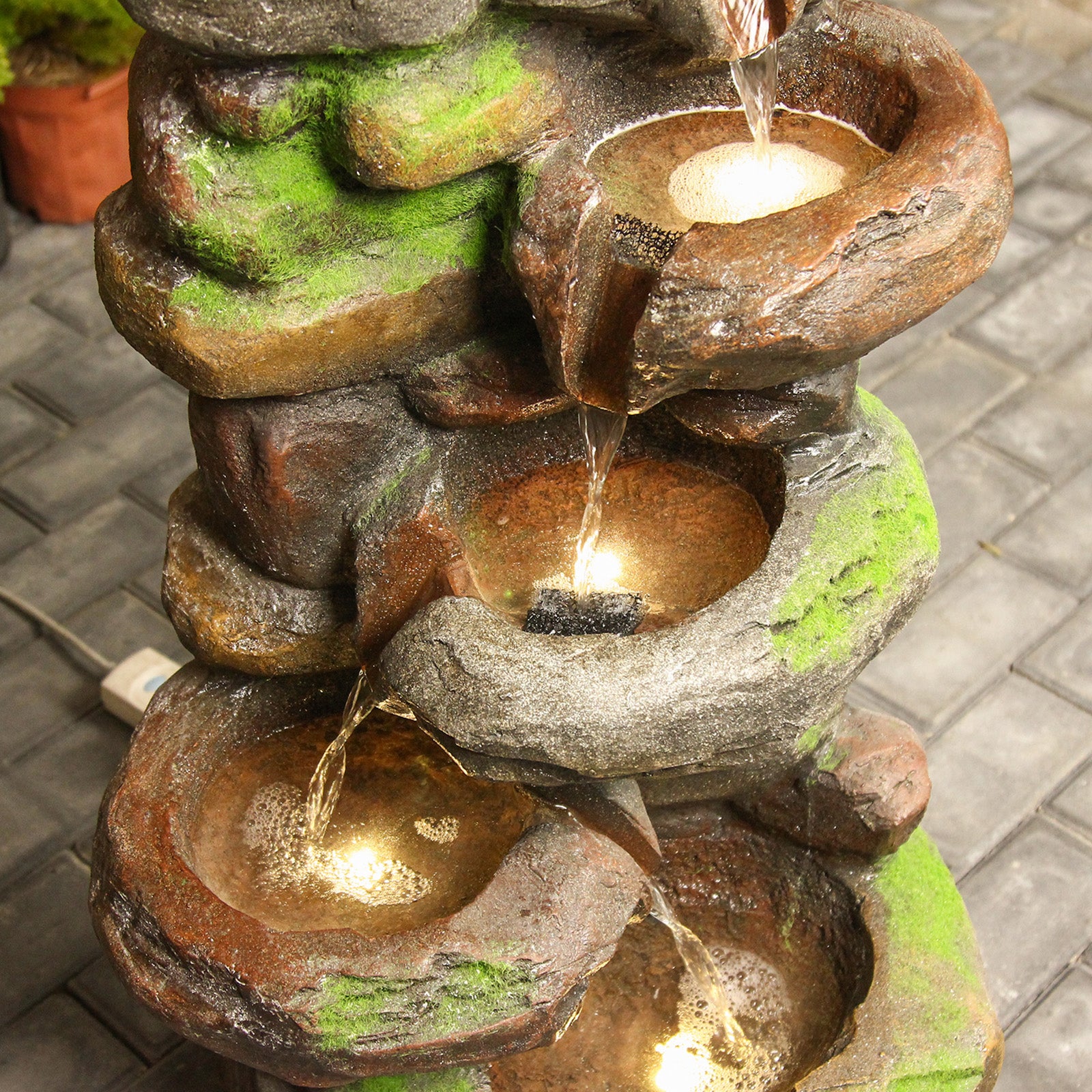 6-Tiered Natural Stone Look Water Garden Fountain 37.4’’H with LED Light - LS4172