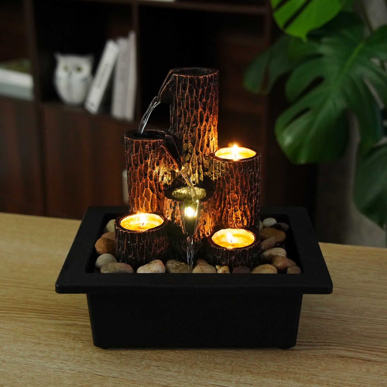 LED Tabletop Fountain – Warm Light Indoor Water Feature-JZ002