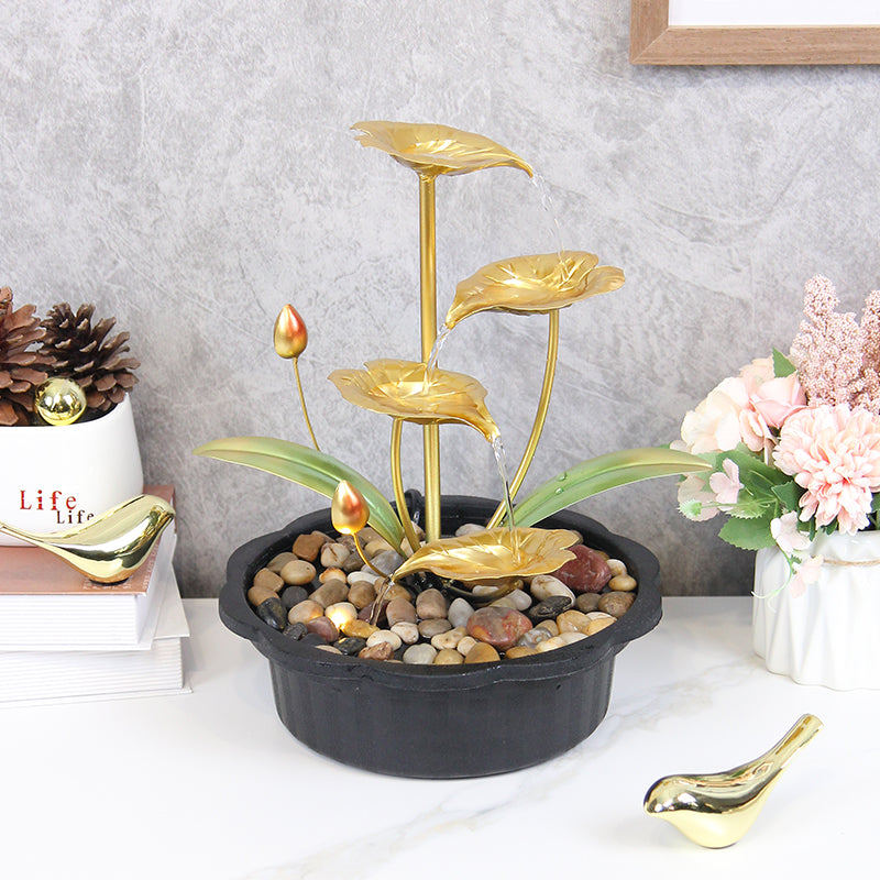 Golden Lotus Leaf Tabletop Water Fountain – Indoor Decorative Fountain-JR030