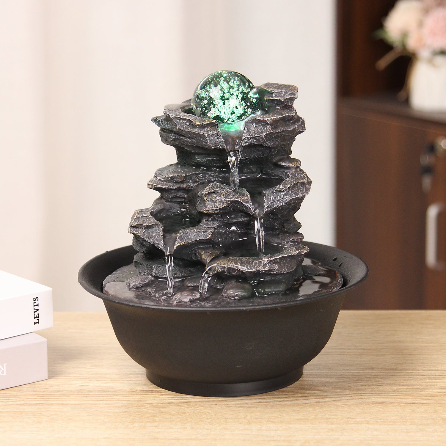 Tiered Rock Tabletop Fountain – Zen Indoor Water Feature-JZ011