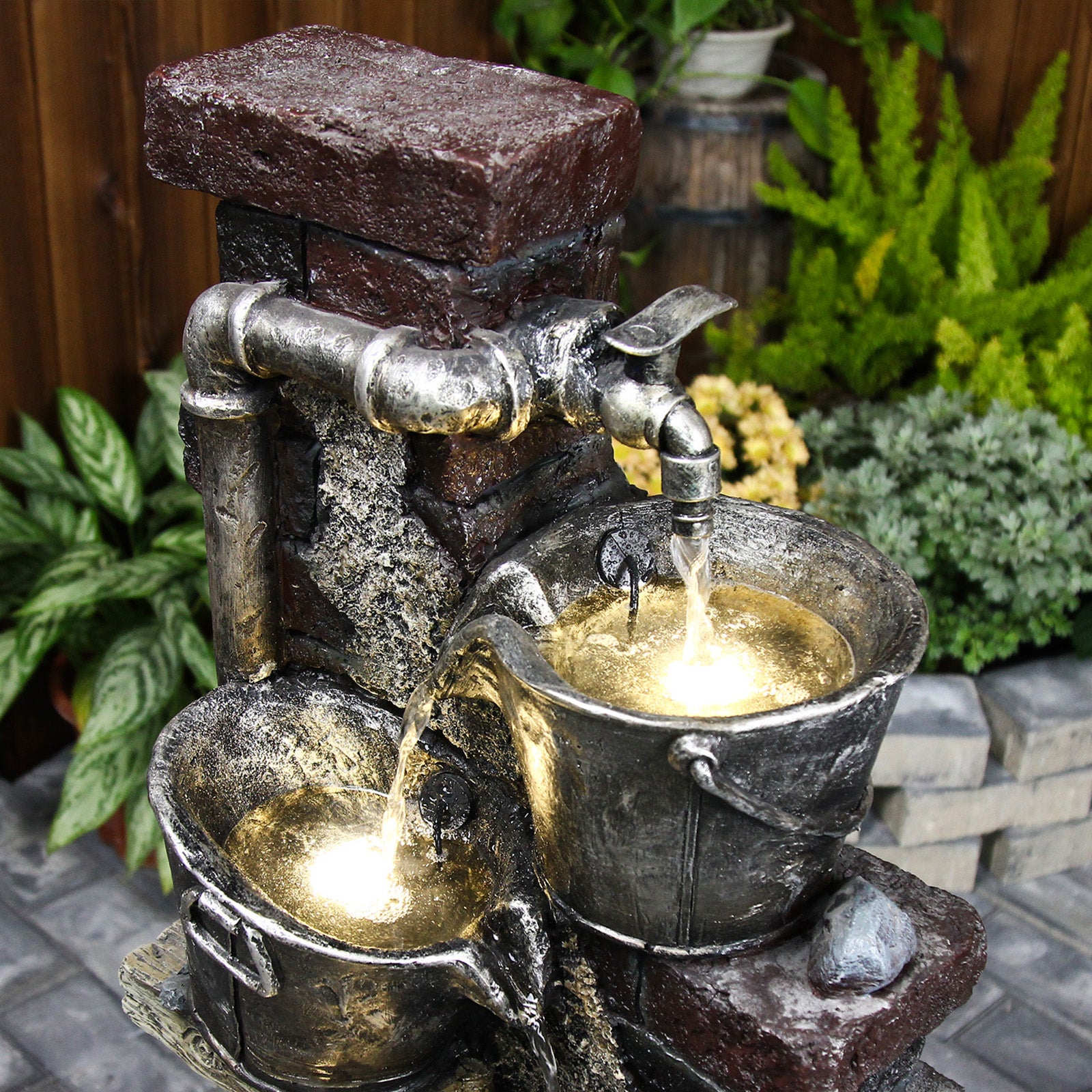 【Brand New】5-Tiered Baketsu Water Garden Fountain 39.37’’H with LED Light - LS4176