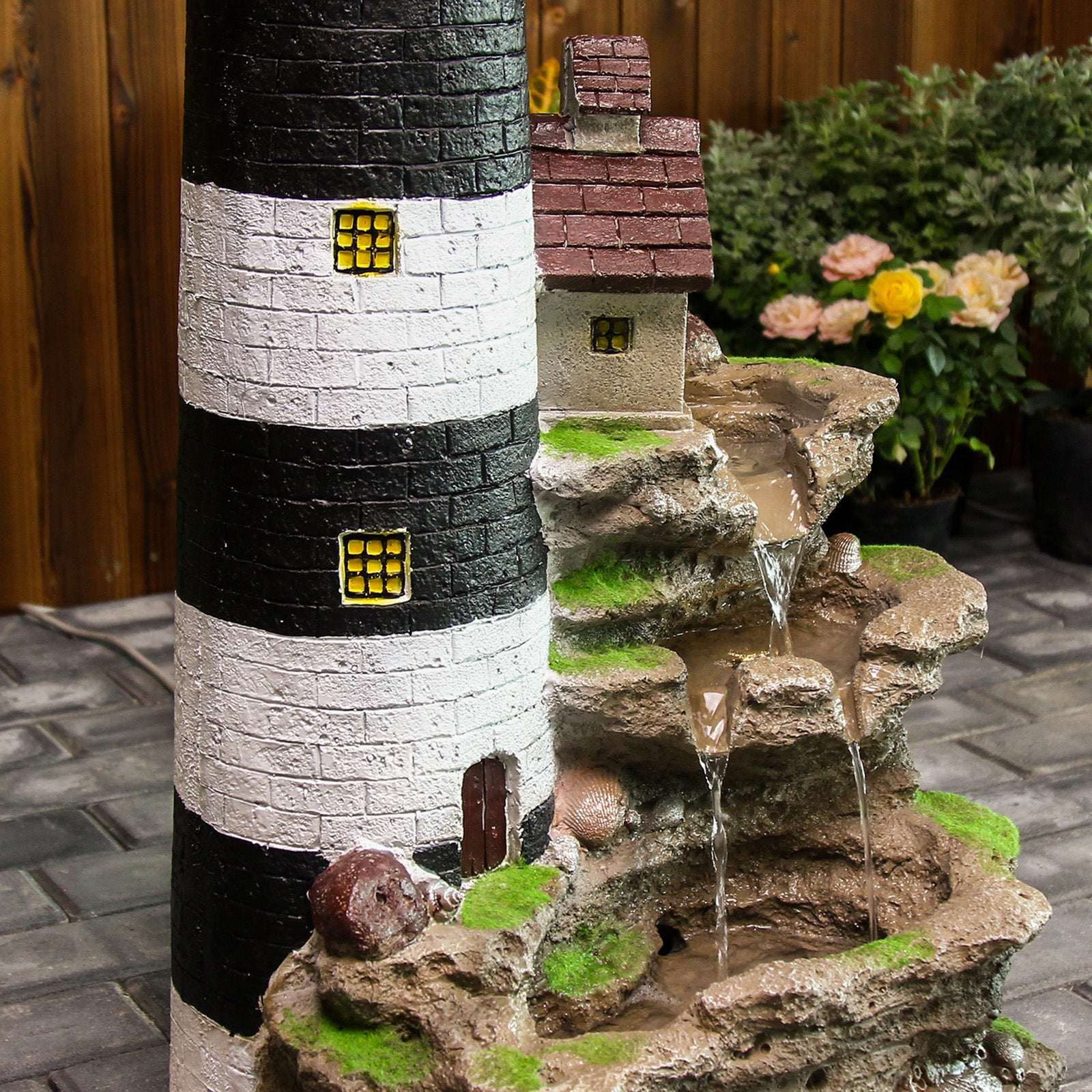 Lighthouse Water Garden Fountain 38.58’’H with LED Light - LS4171