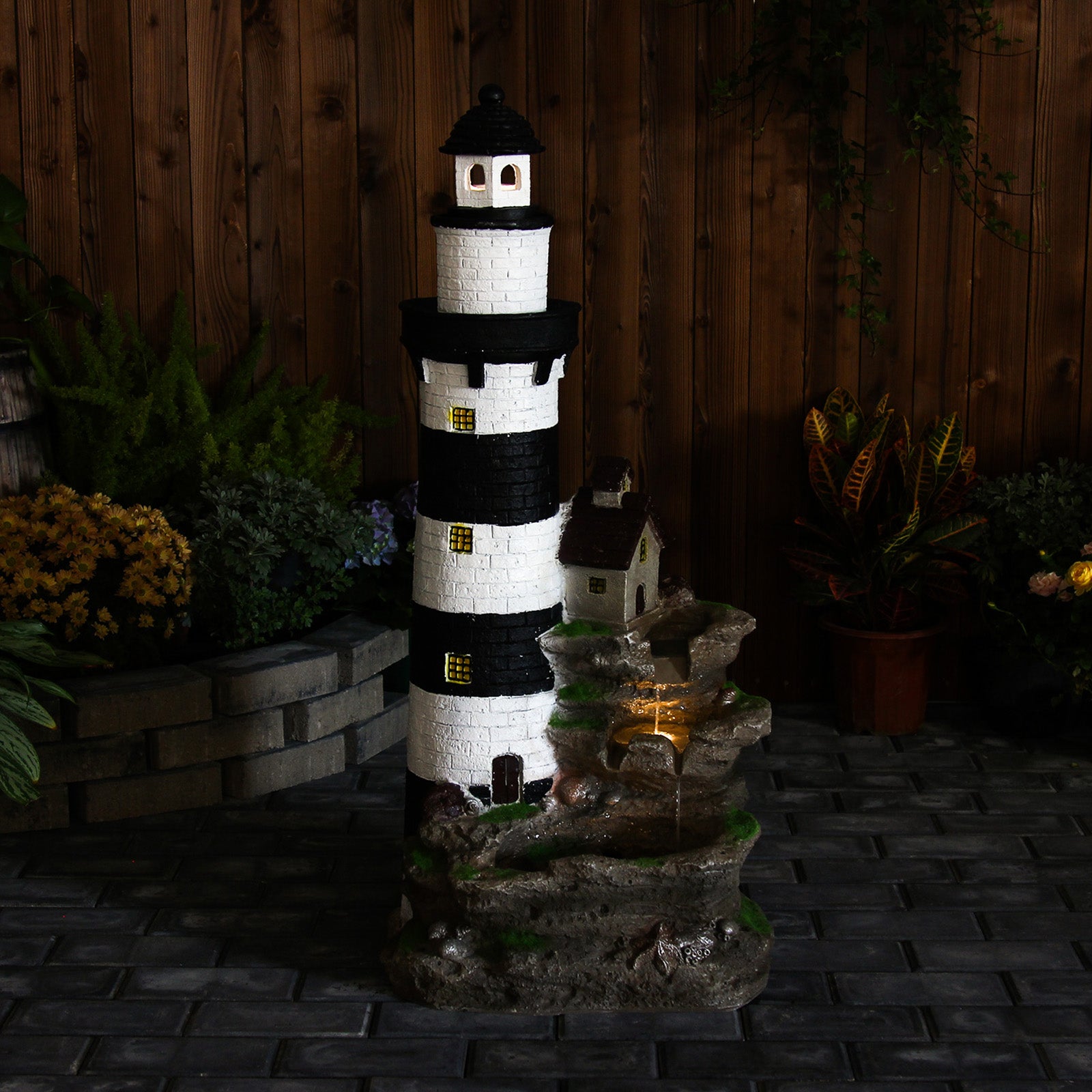 Lighthouse Water Garden Fountain 38.58’’H with LED Light - LS4171