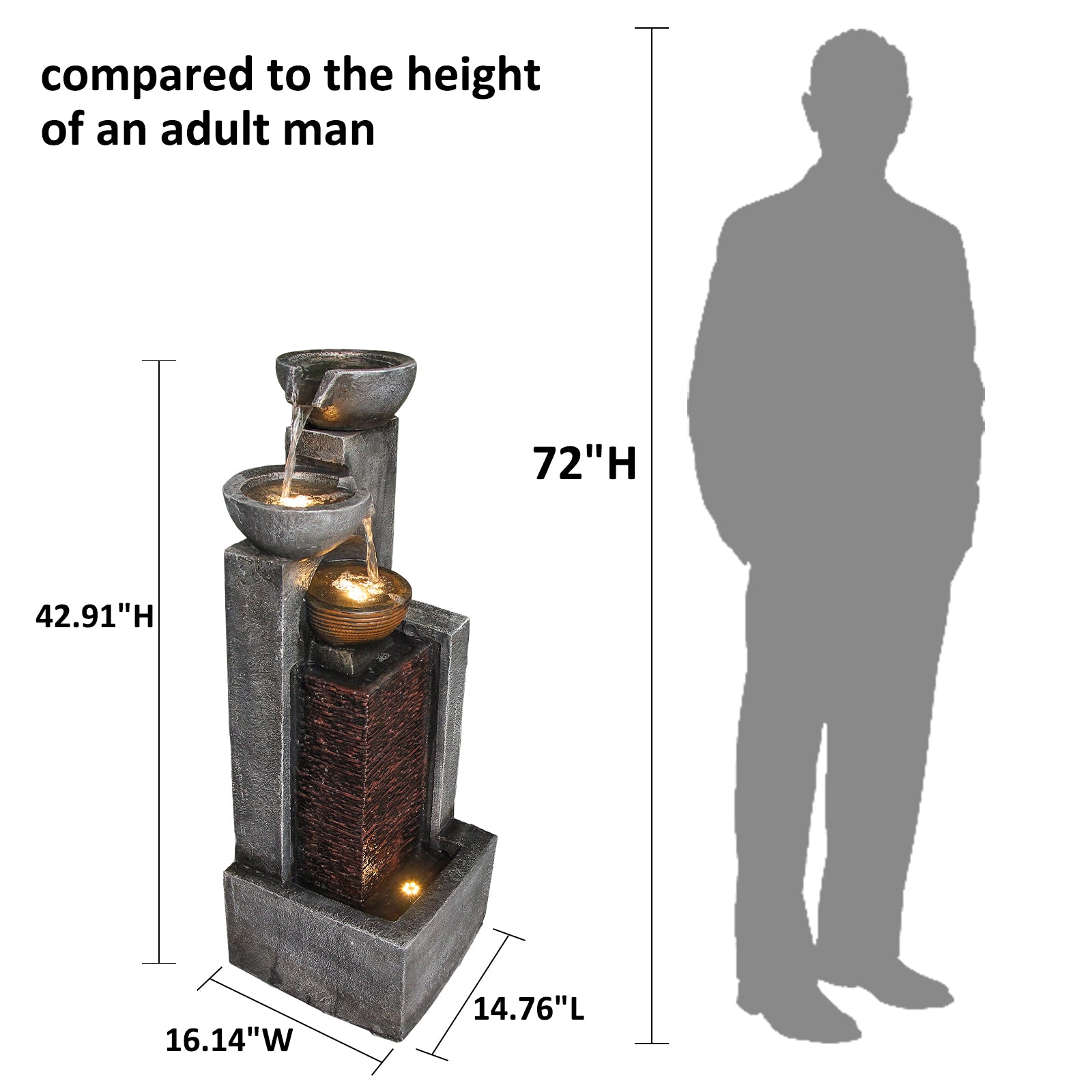 Water Garden Fountain 42.91’’H with LED Light - 8003