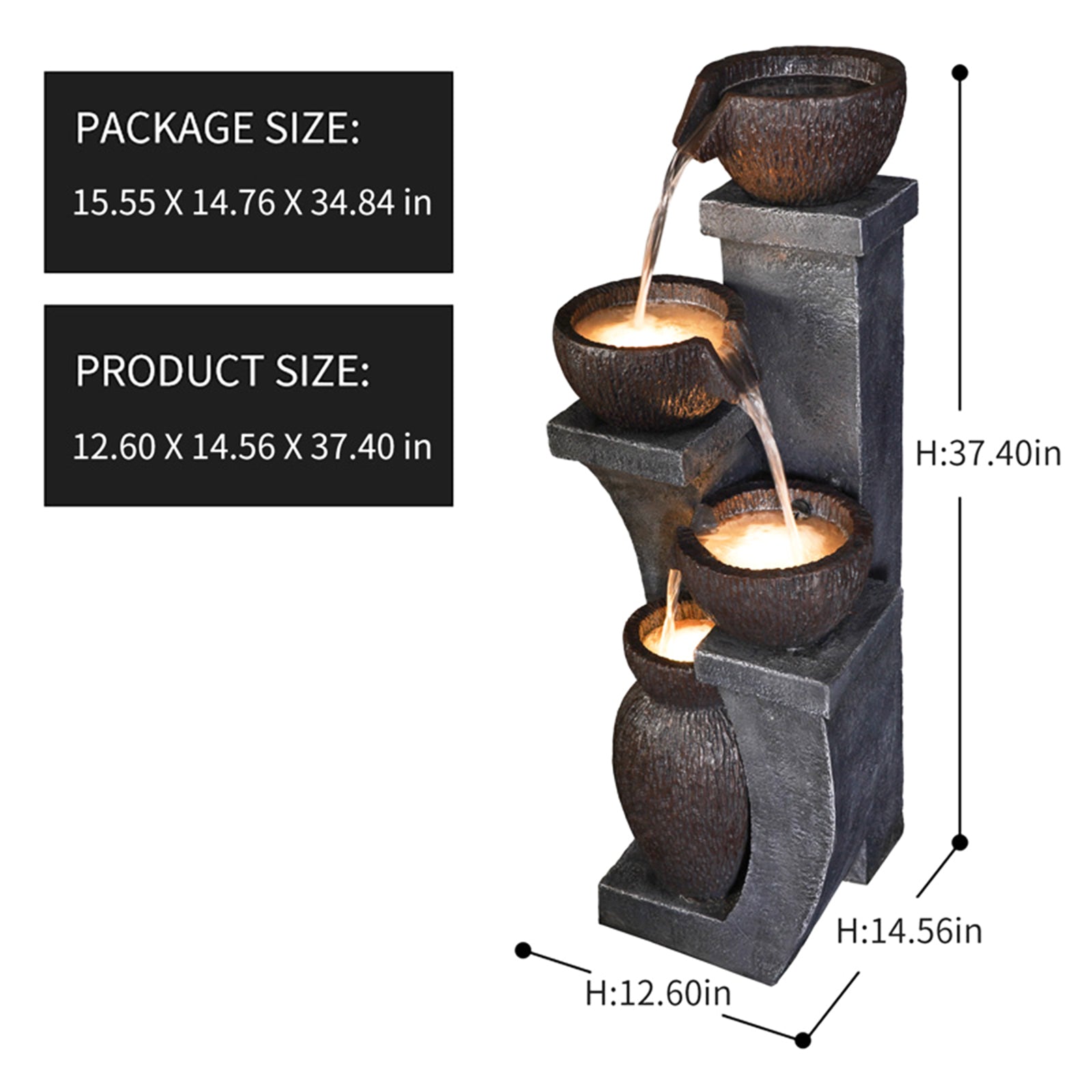 Water Garden Fountain 37.40’’H with LED Light-8001