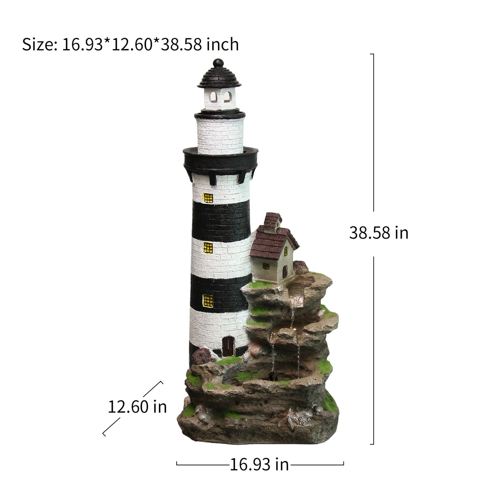 Lighthouse Water Garden Fountain 38.58’’H with LED Light - LS4171
