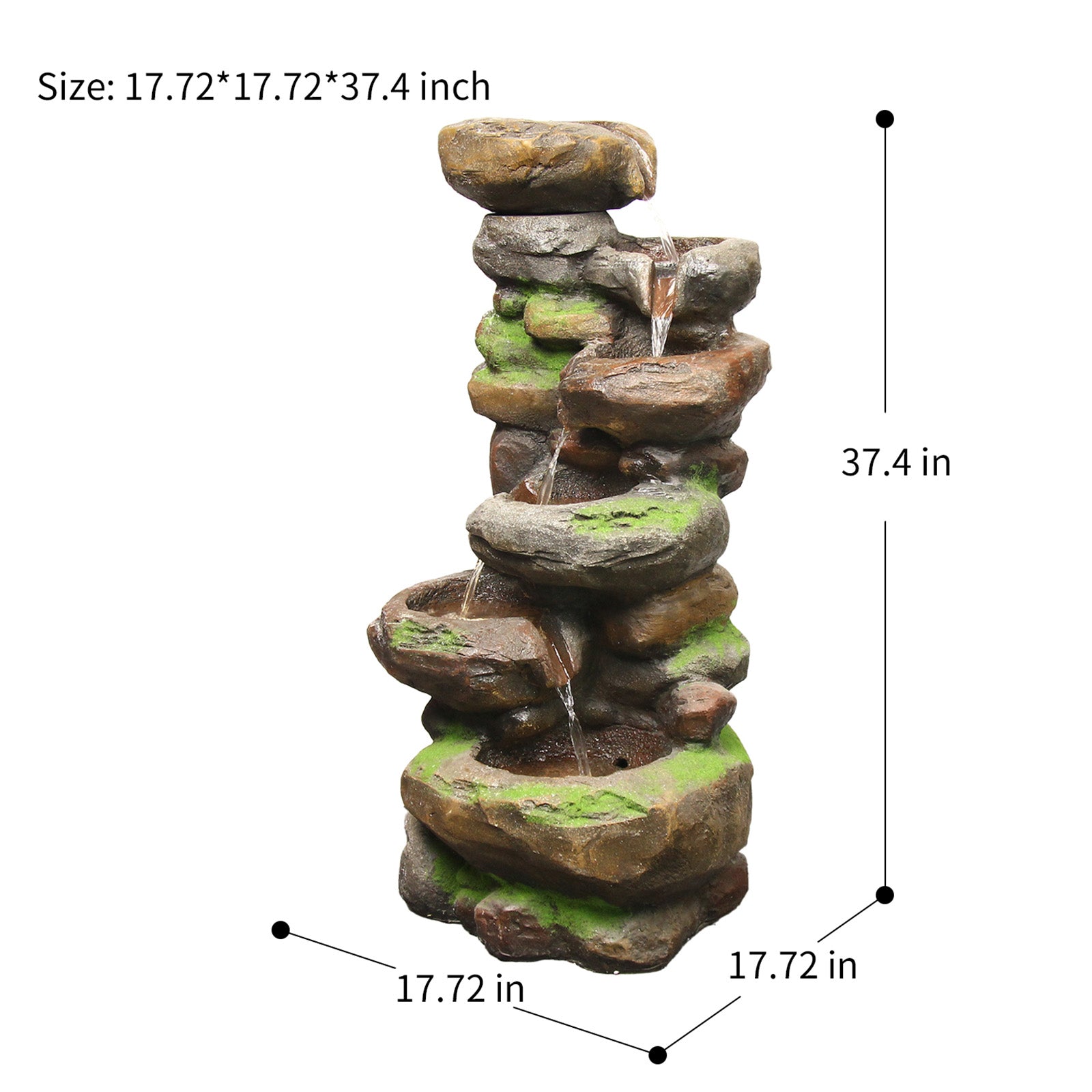 6-Tiered Natural Stone Look Water Garden Fountain 37.4’’H with LED Light - LS4172