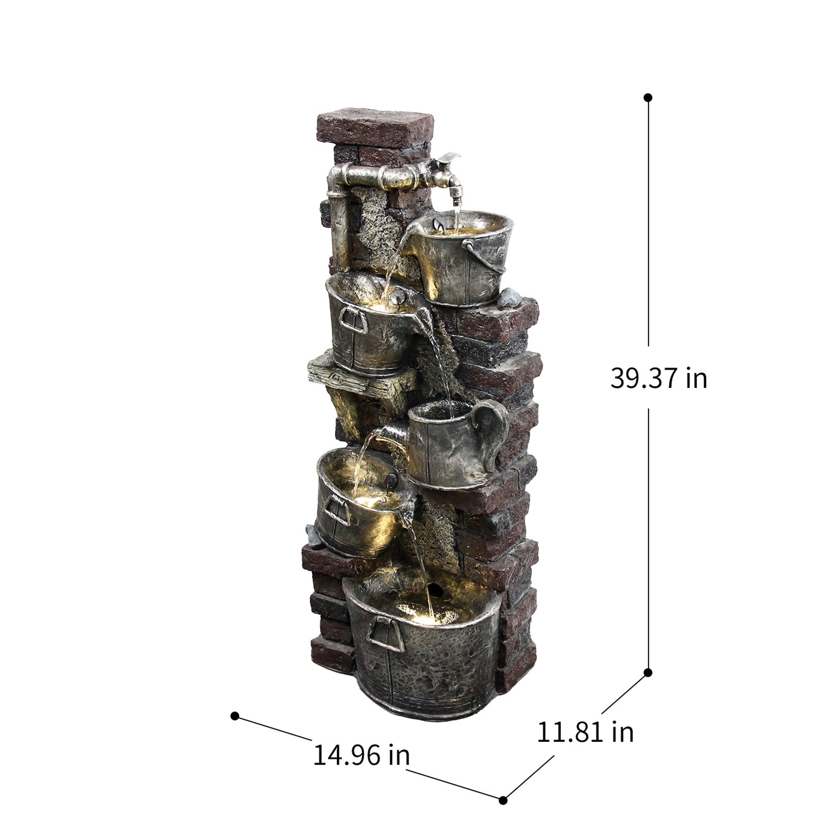 【Brand New】5-Tiered Baketsu Water Garden Fountain 39.37’’H with LED Light - LS4176