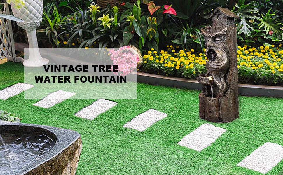 Tree Trunk Water Garden Fountain 33.46’’H with LED Light - LS4175