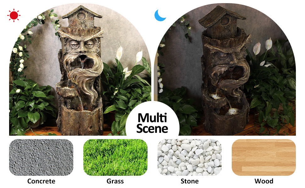 Tree Trunk Water Garden Fountain 33.46’’H with LED Light - LS4175