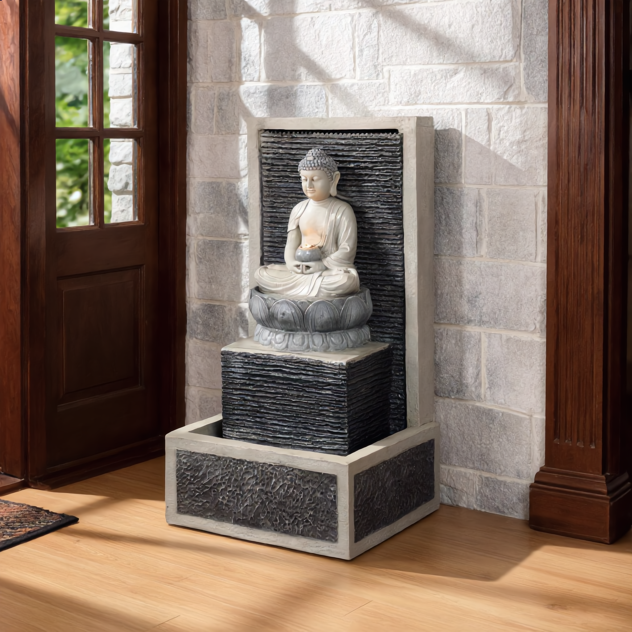 17116 Indoor/outdoor Buddha Statue Wall Panel Waterfall Fountain(LED), 57x50x107.5 cm