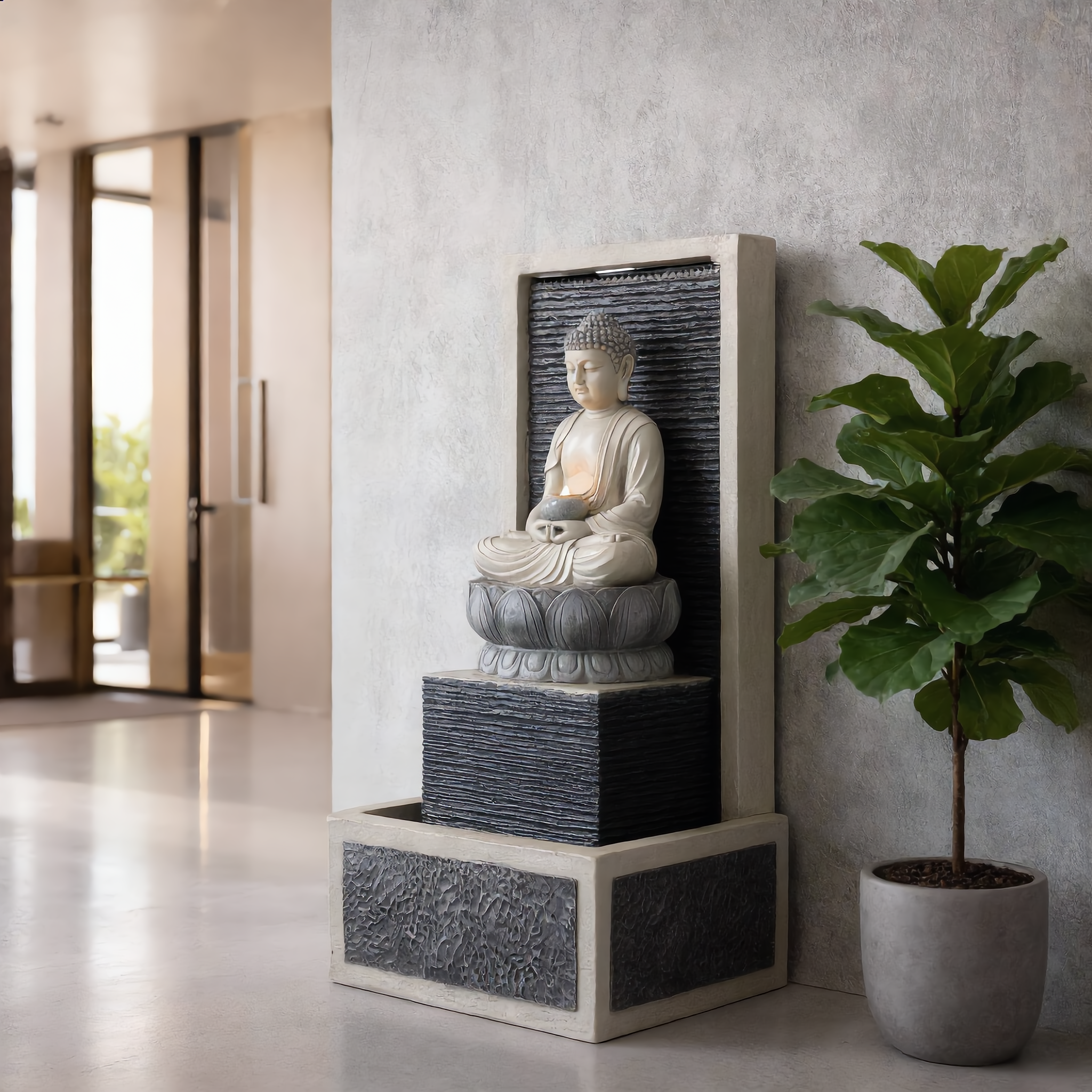17116 Indoor/outdoor Buddha Statue Wall Panel Waterfall Fountain(LED), 57x50x107.5 cm