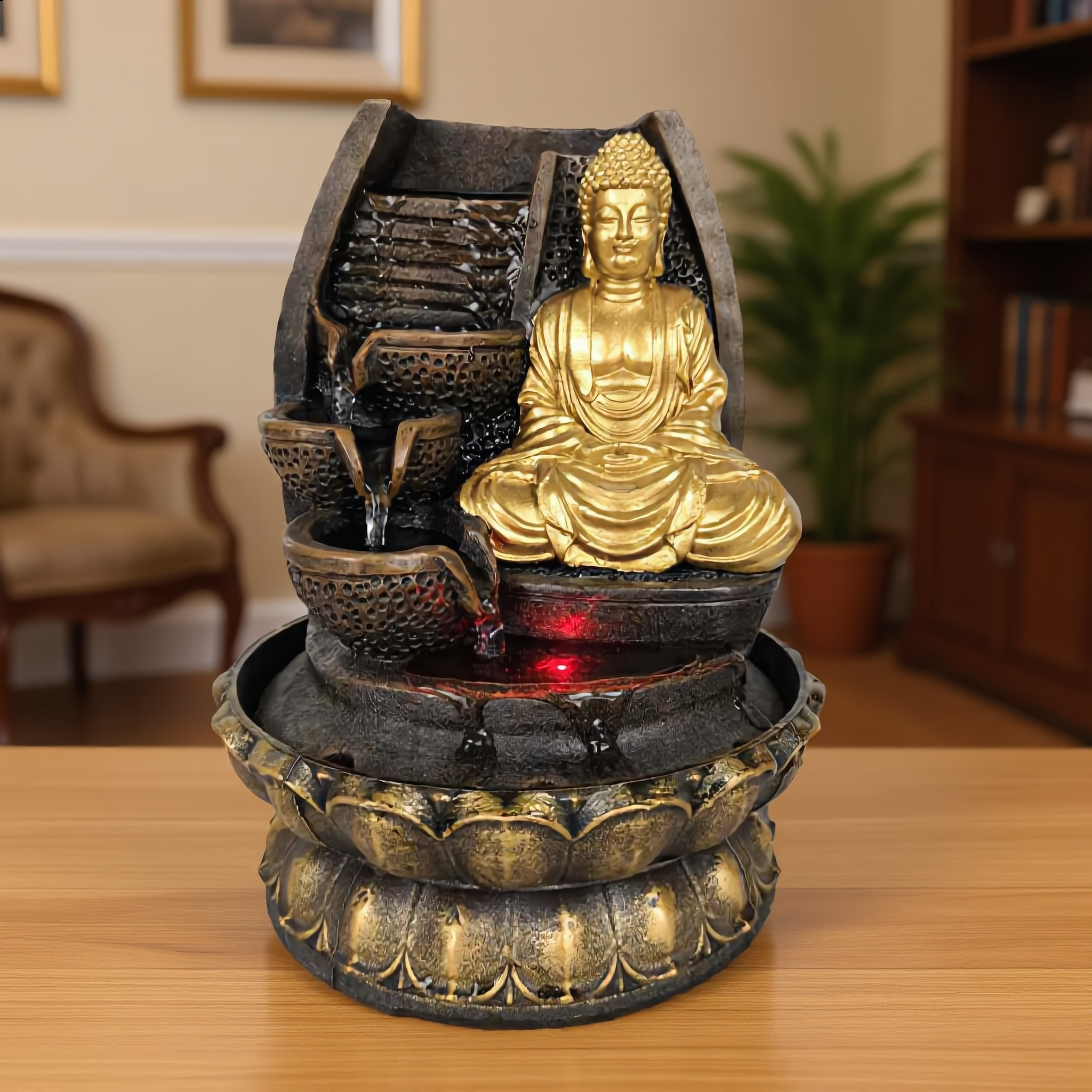 Tiered Buddha Tabletop Fountain – Zen Indoor Water Feature-16107