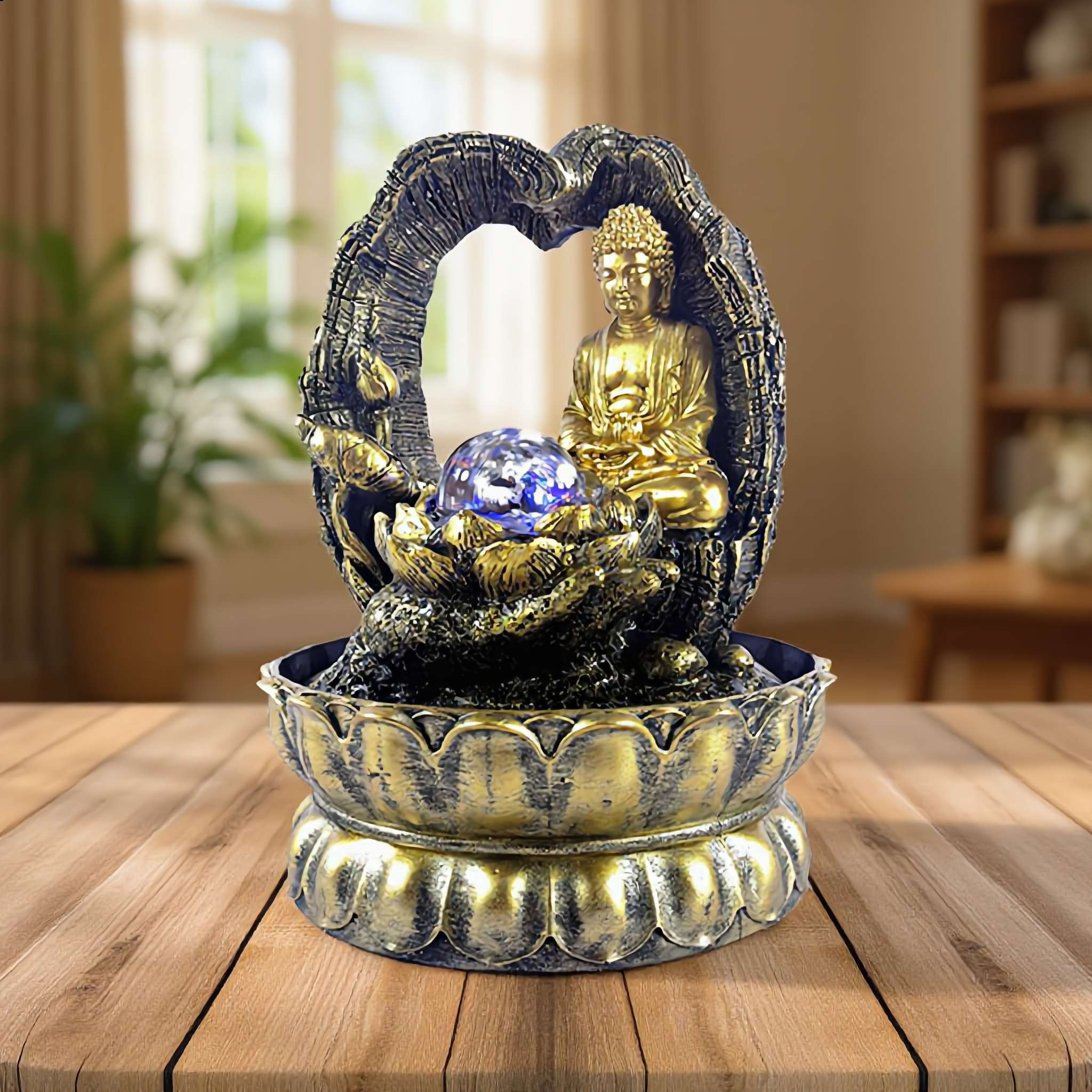 Lotus Buddha Tabletop Fountain – Zen Indoor Water Feature-16125