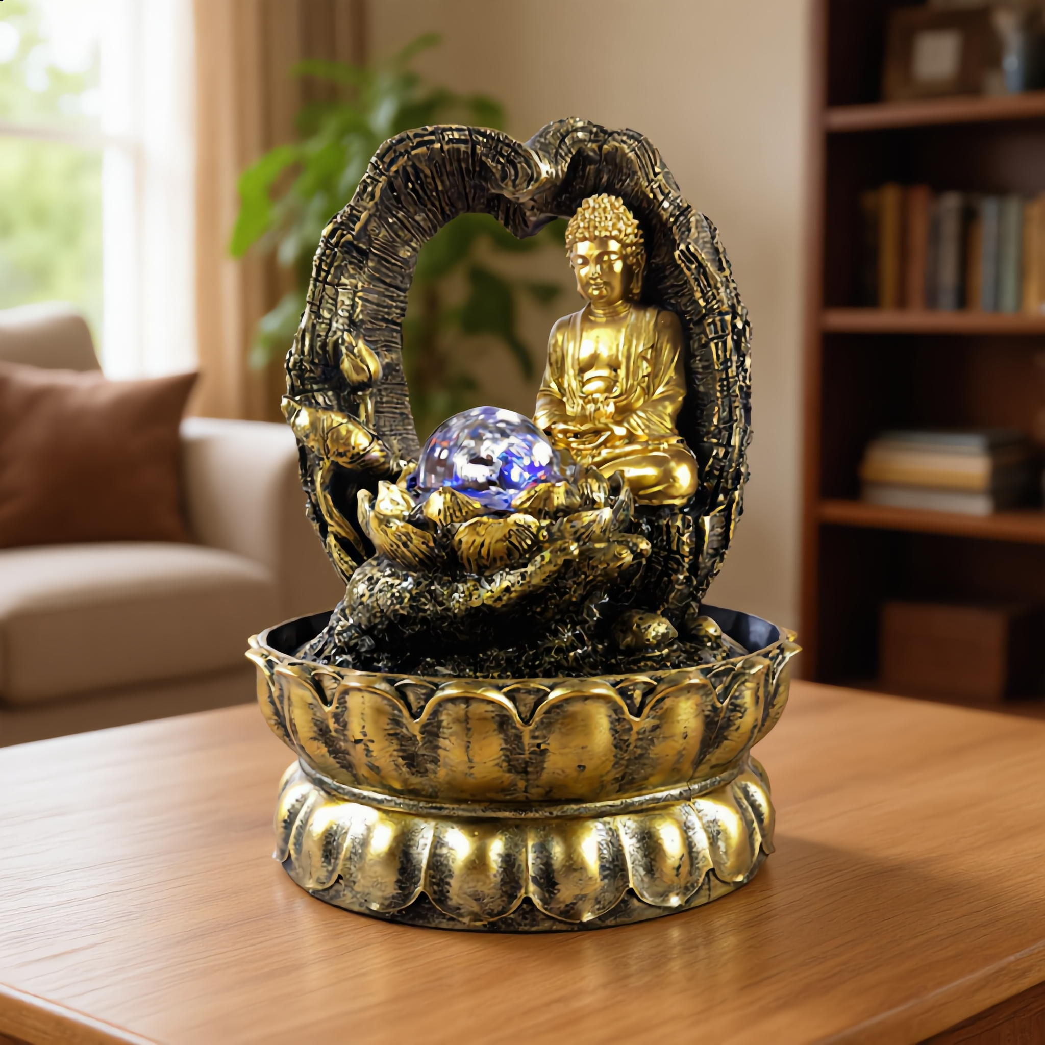 Lotus Buddha Tabletop Fountain – Zen Indoor Water Feature-16125