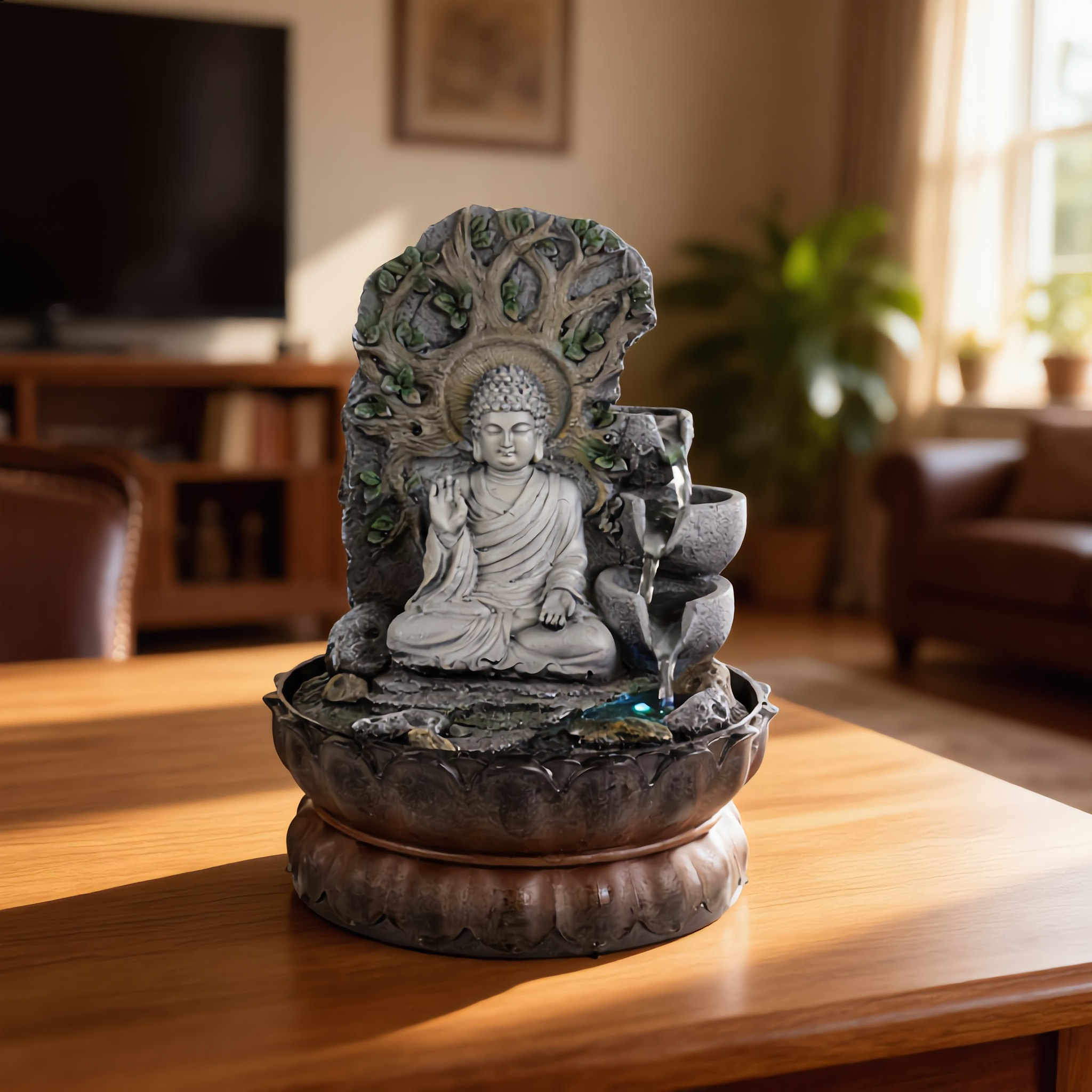 Ornate Buddha Tabletop Water Fountain – Indoor Decorative Water Feature-2249