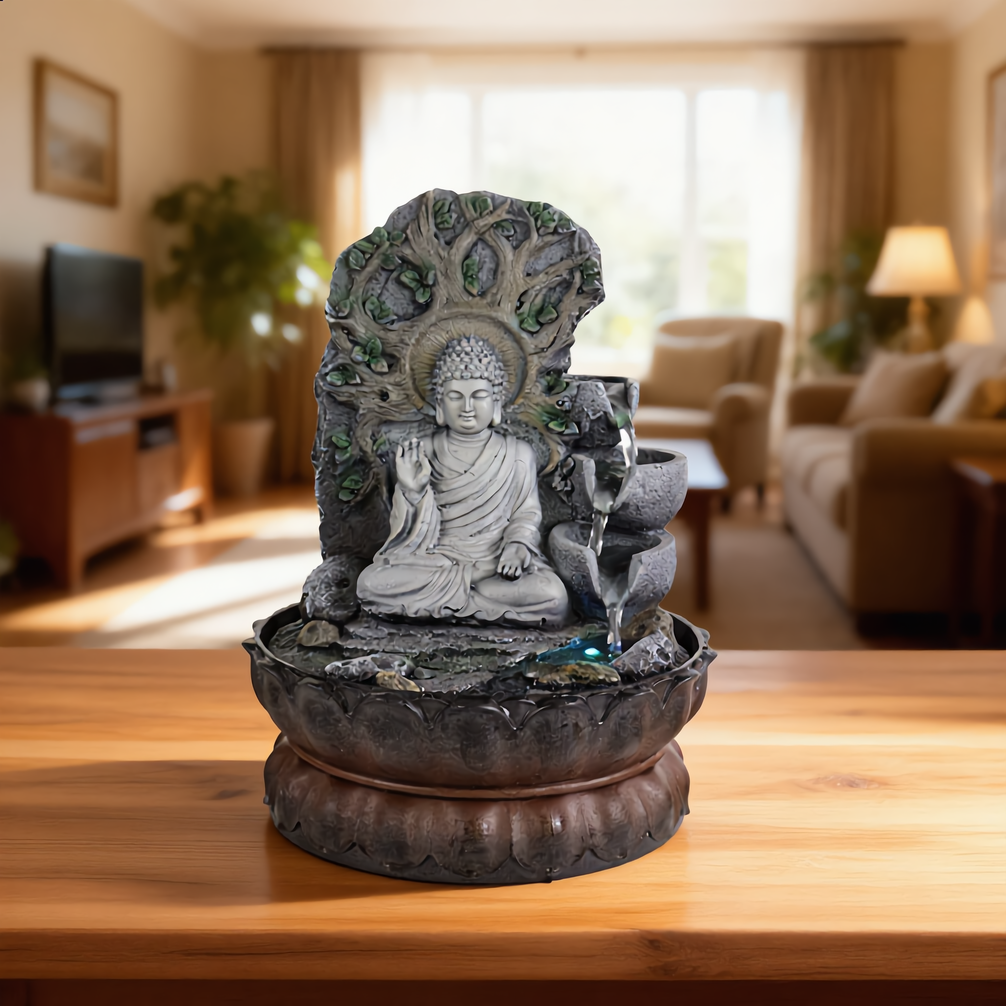 Ornate Buddha Tabletop Water Fountain – Indoor Decorative Water Feature-2249