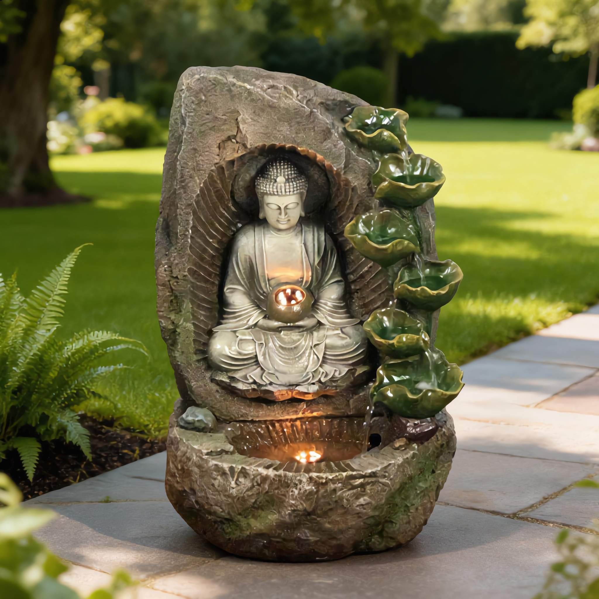 Buddha Rock Cascade Garden Water Fountain – Outdoor Water Feature-18106