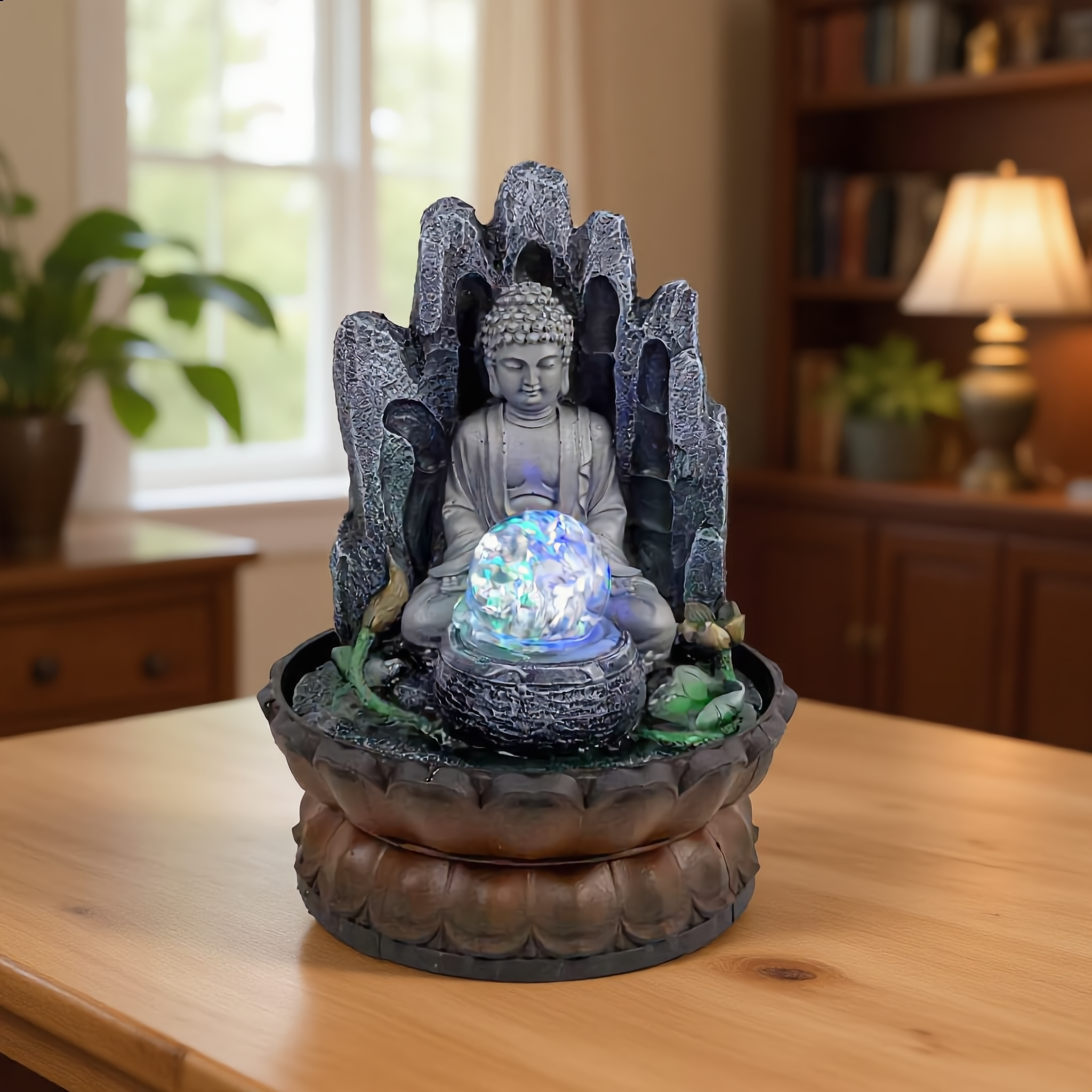 Buddha Crystal Tabletop Water Fountain – Indoor Decorative Water Feature-16099