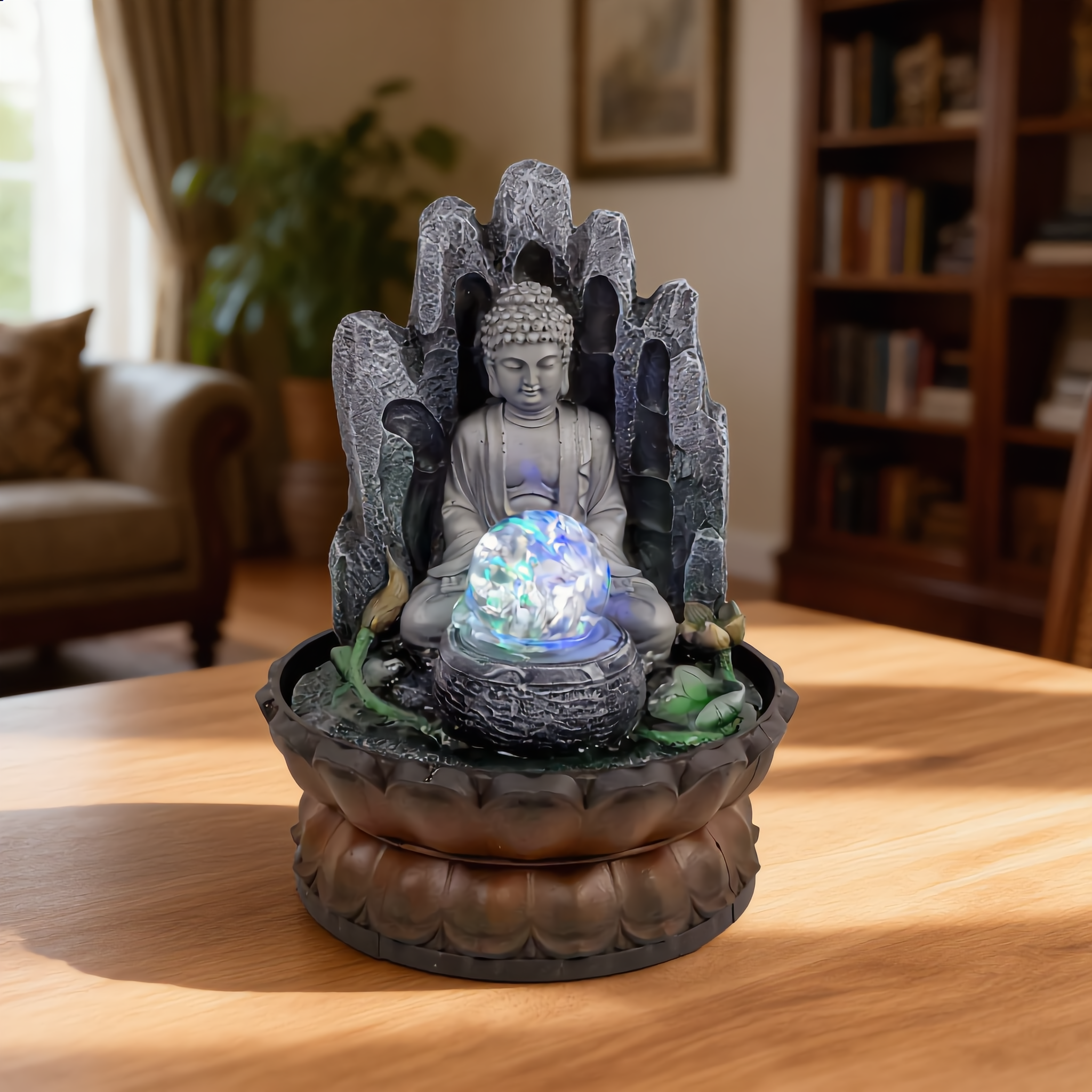 Buddha Crystal Tabletop Water Fountain – Indoor Decorative Water Feature-16099