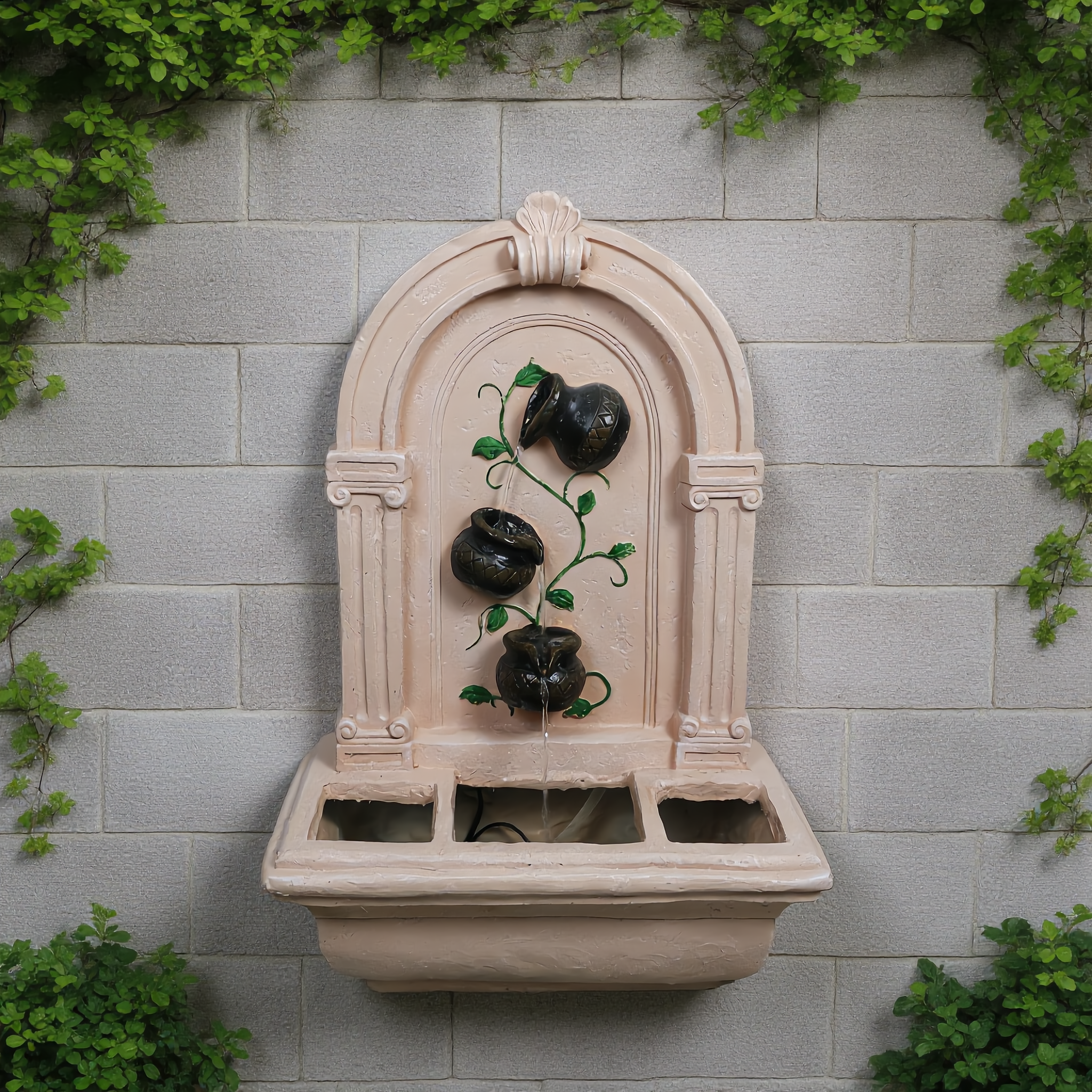 Triple-Bowl Wall-Mounted Water Fountain – Outdoor Garden Wall Feature-24523