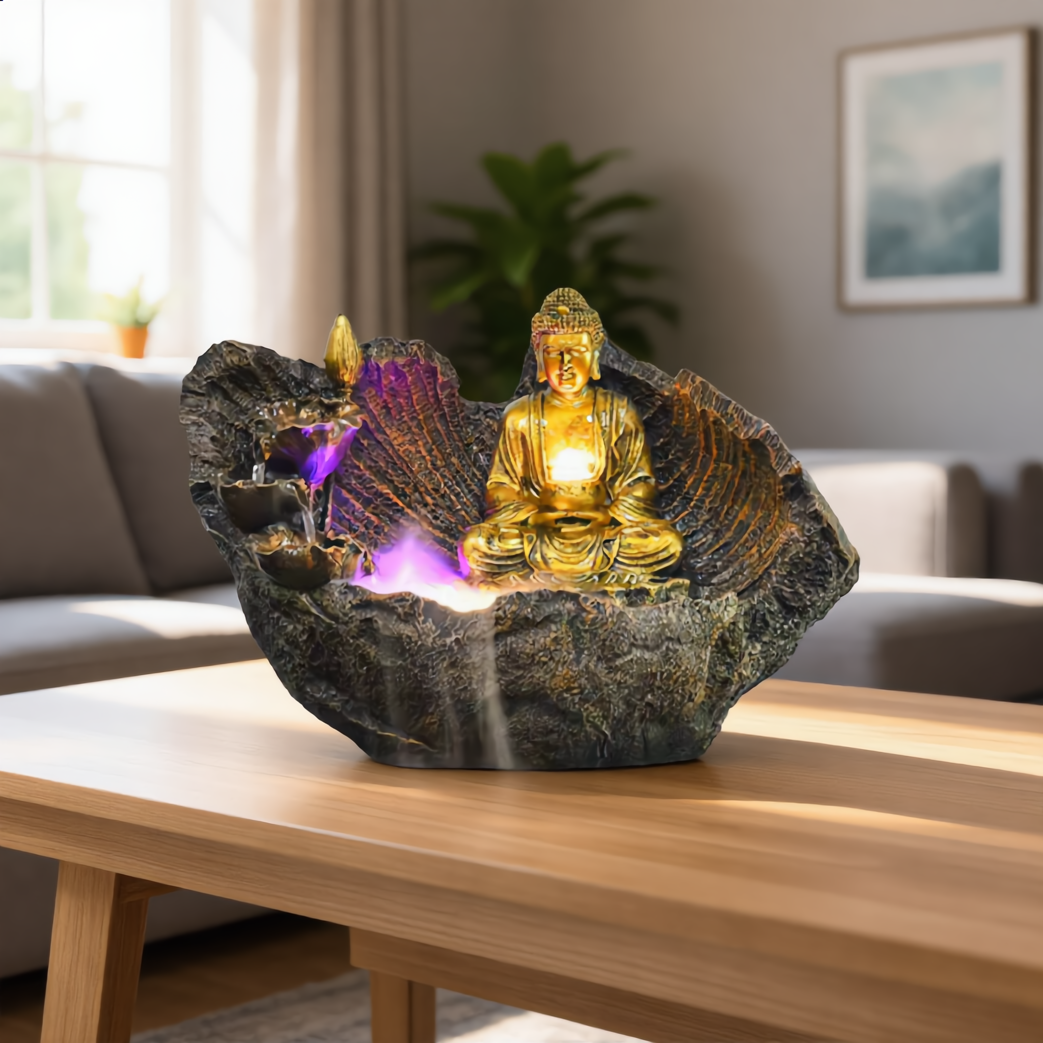 Golden Buddha Indoor Water Fountain – Decorative Rock Water Feature-19070
